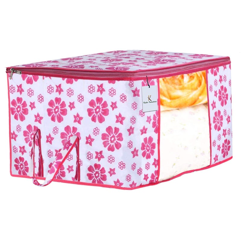 Kuber Industries Kuber Industries Flower Design 6 Piece Non Woven Fabric Underbed Storage BagCloth OrganiserBlanket Cover with Transparent Window Pink Blue CTKTC41136  - Image 3