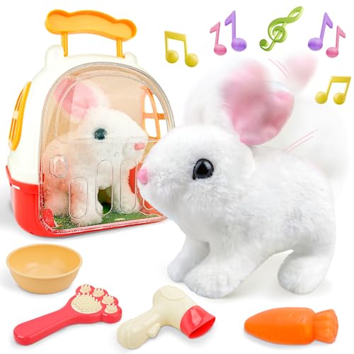 SMILESSKIDDO Jumping Rabbit Toys for Girls Electronic Hopping Bunny with Wiggle Ears Nose Storage Cage and Accessories Interactive Pet Gifts for Toddlers 1 2 3 4 5 6 Year Old - Image 1