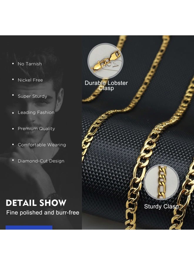 Evegfts 18K Gold Plated Silver Chain for Men, 5.5/7MM Mens Chain Figaro Chain Necklace for Men Women Boy Girls Super Sturdy Shiny 316L Stainless Steel Mens Chain Necklaces Jewelry Gifts 16, 18, 20, - Image 2
