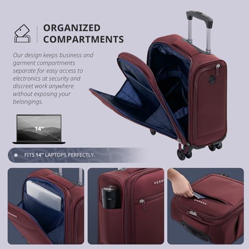 Verage Underseat Carry On Luggage with Wheels, 14.5-Inch Spinner Small Suitcase, Softside Lightweight Travel Bag for Men and Women, Airplane Carry On Bag, Burgundy Red - Image 5
