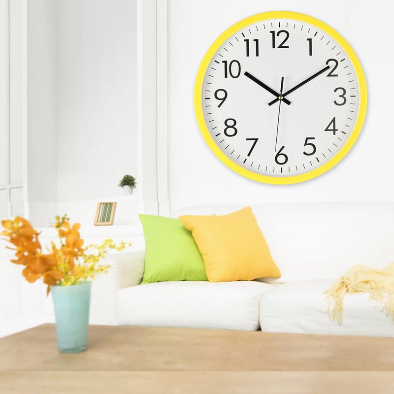 2pcs Wall Hanging Clock 10Inch Minimalist Household Wall Clock Silent Clock for Decoration without Battery (Yellow) - Image 3