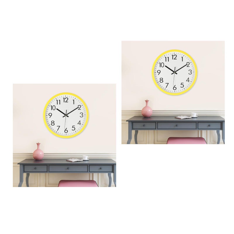2pcs Wall Hanging Clock 10Inch Minimalist Household Wall Clock Silent Clock for Decoration without Battery (Yellow) - Image 1