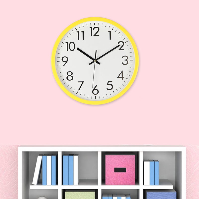 2pcs Wall Hanging Clock 10Inch Minimalist Household Wall Clock Silent Clock for Decoration without Battery (Yellow) - Image 2