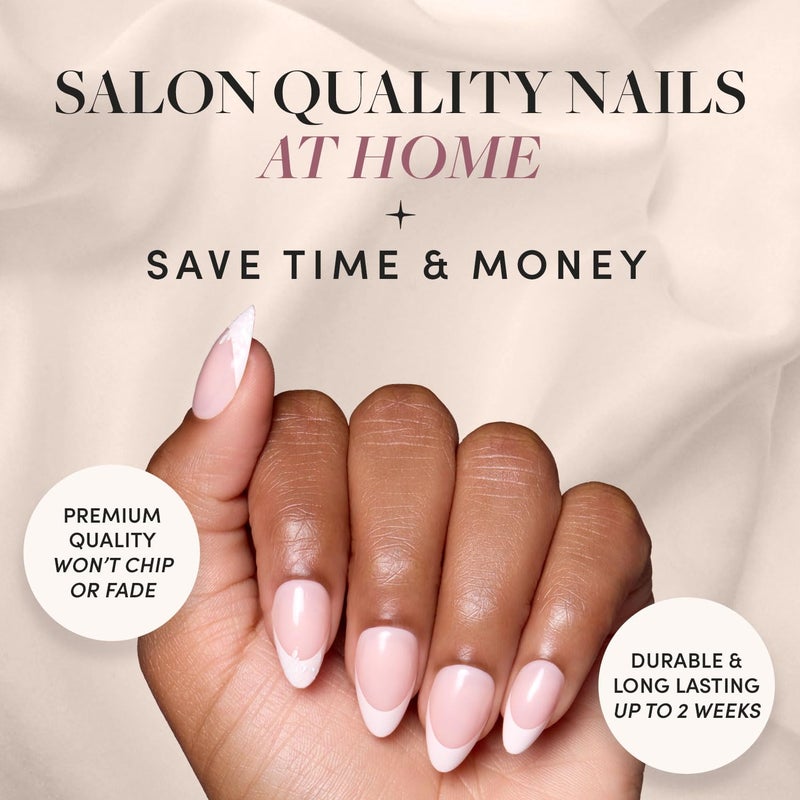 Glamnetic Press On Nails - All Time Love Spring Nails | Glossy, Semi-Transparent, Short Almond French Tip Fake Nails with Leaf Accents, Salon Quality | 15 Sizes - 30 Nail Kit with Glue - Image 2