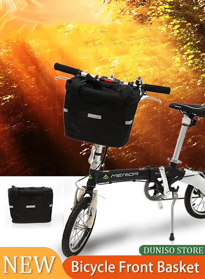 Loquat Waterproof Bicycle Front Basket,Bicycle Front Basket Removable Waterproof Bike Handlebar Canvas Basket Pet Carrier Frame Bag - Image 1