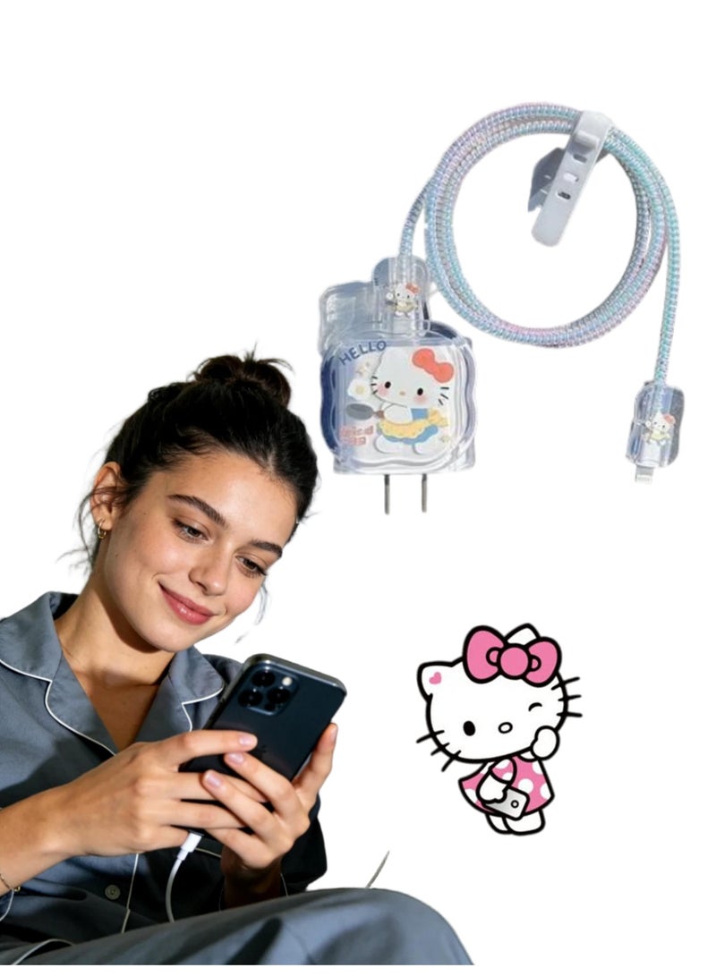 3D شاحن سريع حامي لسلسلة iPhone / 18W / 20W / iPhone 15 Pro كابل شحن سريع شاحن رئيس الغطاء الواقي كابل ملحق كابل البيانات الأكمام الواقية (كارتون HelloKitty) - Image 1