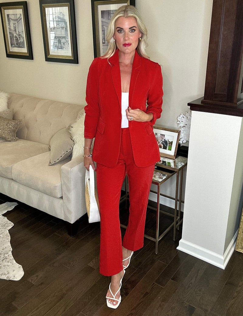 luvamia Women's Two Piece Sets Pants Suits Dressy Business Casual Outfits Professional Blazer Pantsuits Set Work Office Red Medium Fits US 8-10 - Image 4