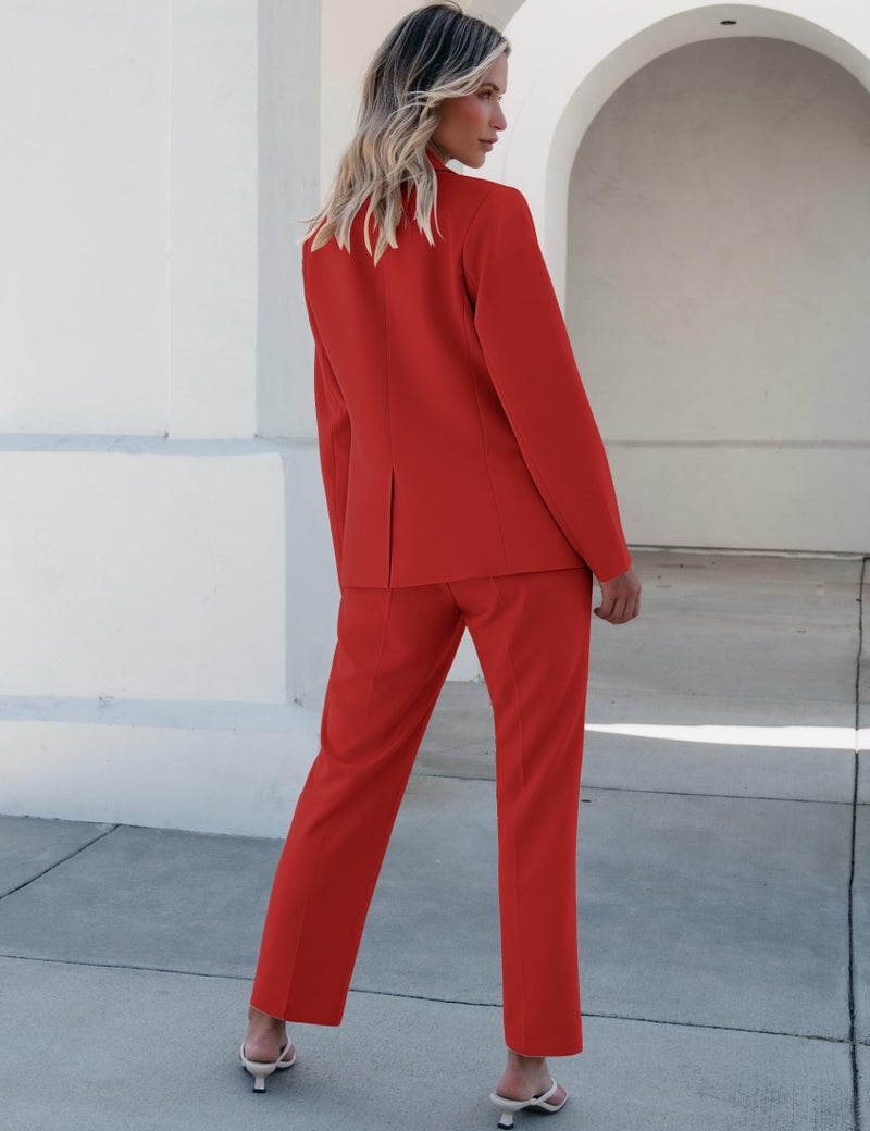 luvamia Women's Two Piece Sets Pants Suits Dressy Business Casual Outfits Professional Blazer Pantsuits Set Work Office Red Medium Fits US 8-10 - Image 2