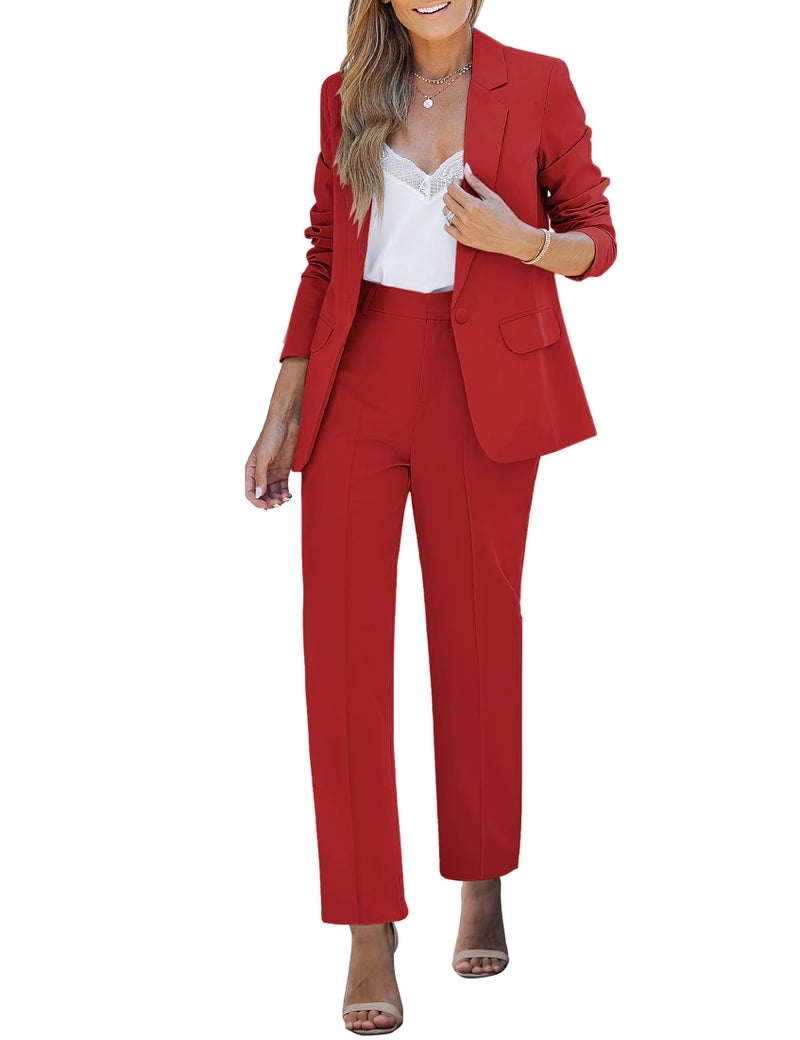 luvamia Women's Two Piece Sets Pants Suits Dressy Business Casual Outfits Professional Blazer Pantsuits Set Work Office Red Medium Fits US 8-10 - Image 1
