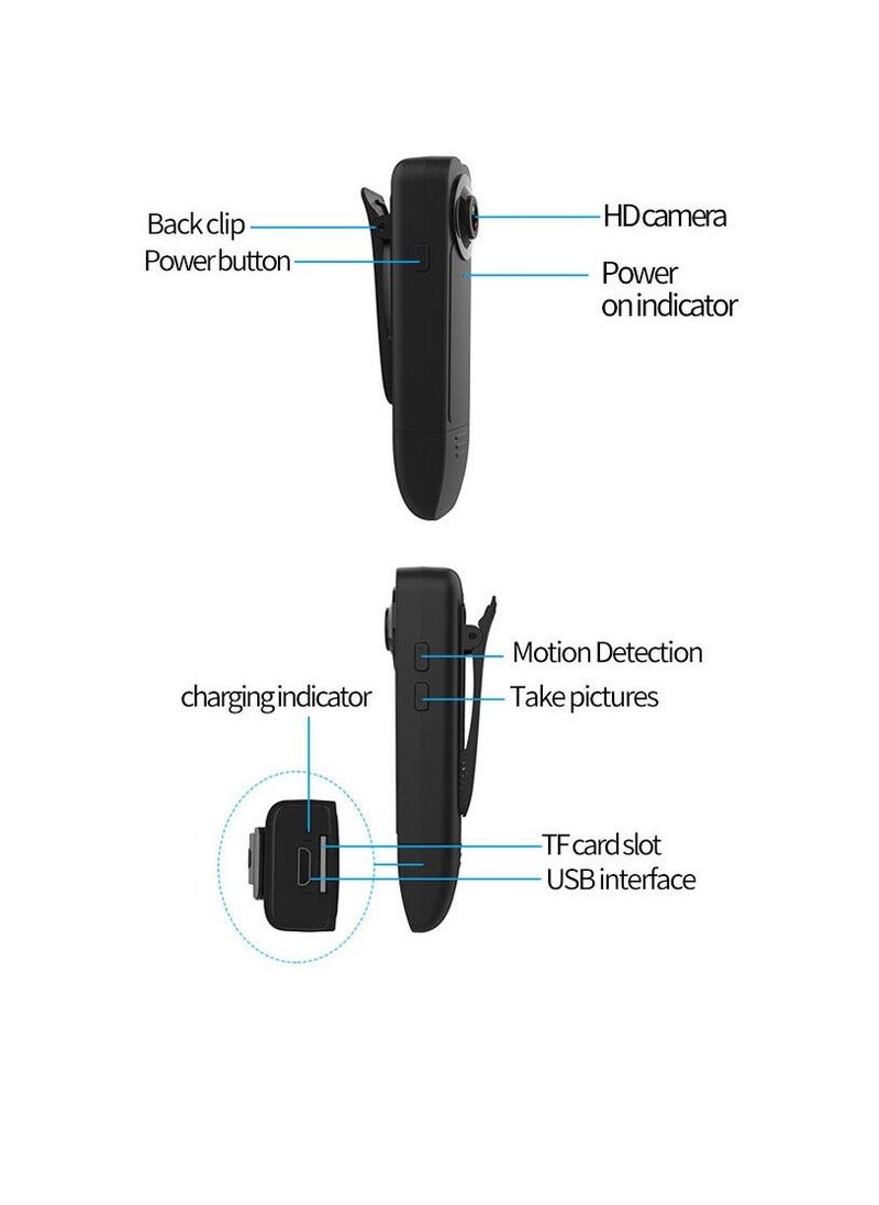 AROAQ - Mini Camera With Back Clip 1080P Action Cam Supports Multiple Systems For Sports And Small Bicycle Mount - Image 1