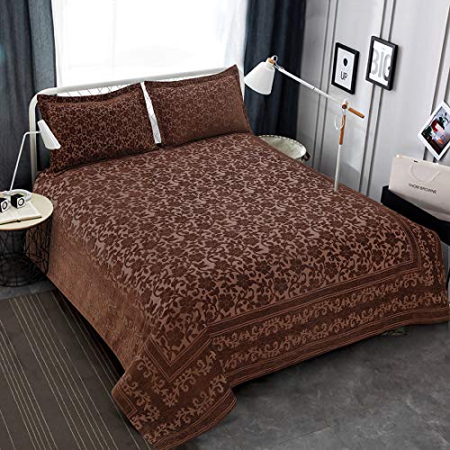 Victor Victor Splash CoralCotton Viscose Double Bedcover with Pillow Covers Easy WashExtra Soft BreathableFade Resistant Cooling 90 x 100 228cm x 254cm Coffee  - Image 1