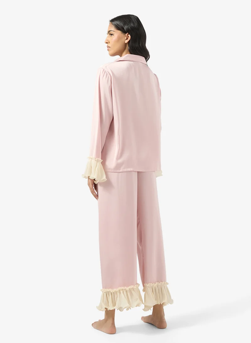 جينجر Frill Detail Button Up Pyjama Set