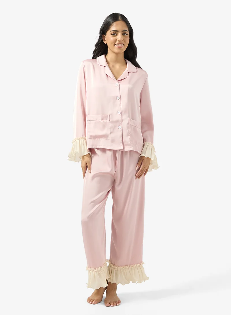 جينجر Frill Detail Button Up Pyjama Set