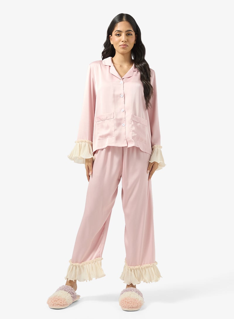 جينجر طقم بيجامة بأزرار وتفاصيل كشكش - Image 5