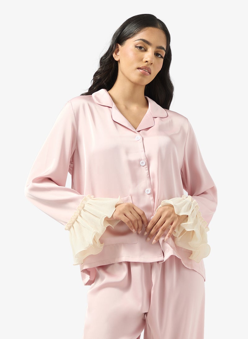 جينجر طقم بيجامة بأزرار وتفاصيل كشكش - Image 3