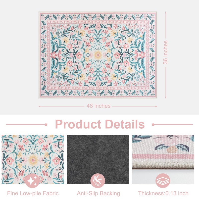Anidaroel 36"x48" Office Chair Mat for Hardwood Floor, Boho Floral Floor Mat for Office Chair, Anti-Slip Desk Rug for Office, Low Pile Desk Chair Mats for Hardwood, Blush Pink Small Office Rug - Image 4