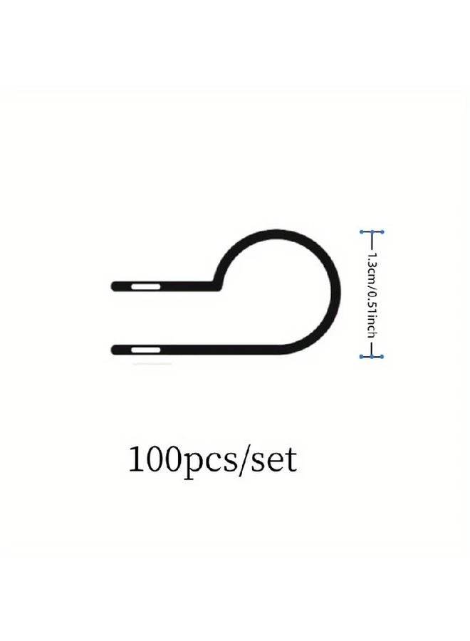 100 قطعة مشابك كابلات سوداء من النوع R، مشابك أسلاك نايلون متينة للمنزل والسيارة والمكتب - Image 1