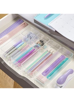 STORi 6 Piece Clear Plastic Vanity And Desk Drawer Organizers Set  - Image 4