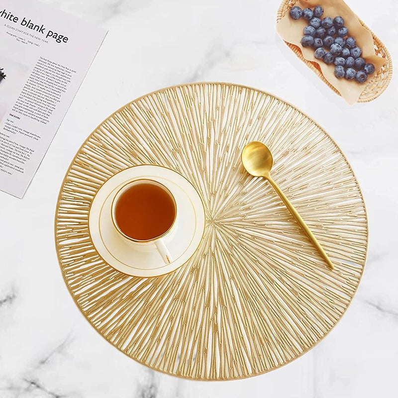 Luxula PVC Vinyl Plastic Stain Resistant HeatResistant Round Table Place mats Hot Vessels for Kitchen Dining Table Sun Shape 6 PCS - Image 1