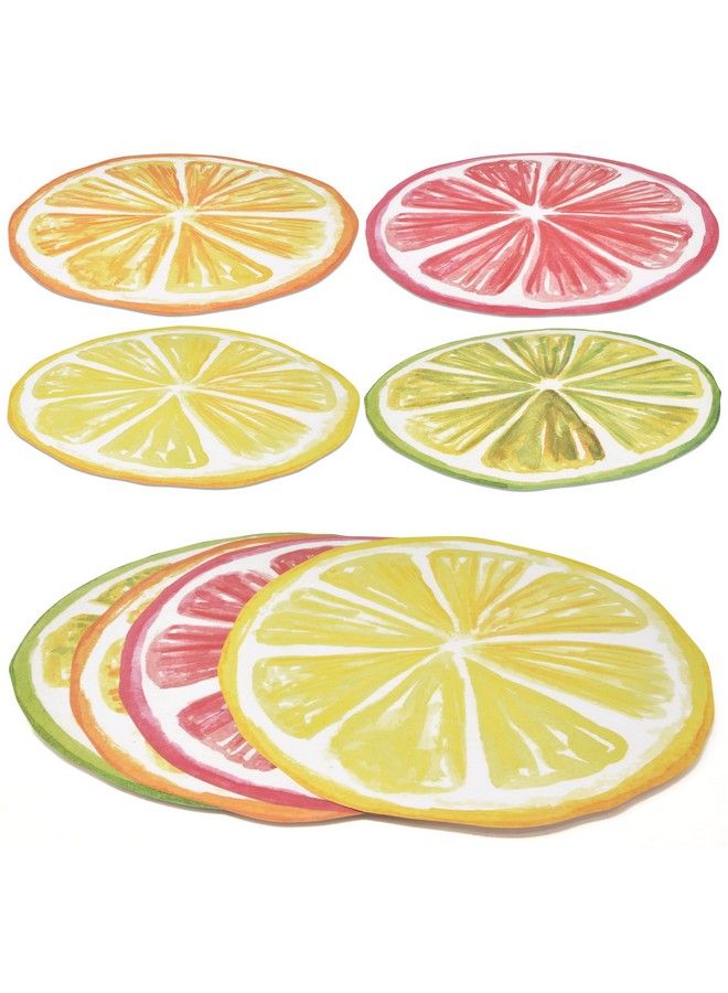 Disposable Round Citrus Fruit Paper Place Mats 60 Pack 13.5" Summer Tropical Fruits Slices Lemon Lime Orange Grapefruit Table Mat For Spring Dinner Picnic Bbq Setting Birthday Party Supplies Decor