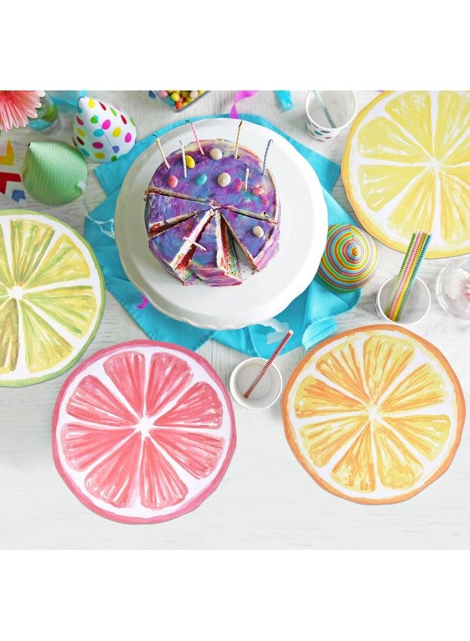 Disposable Round Citrus Fruit Paper Place Mats 60 Pack 13.5" Summer Tropical Fruits Slices Lemon Lime Orange Grapefruit Table Mat For Spring Dinner Picnic Bbq Setting Birthday Party Supplies Decor