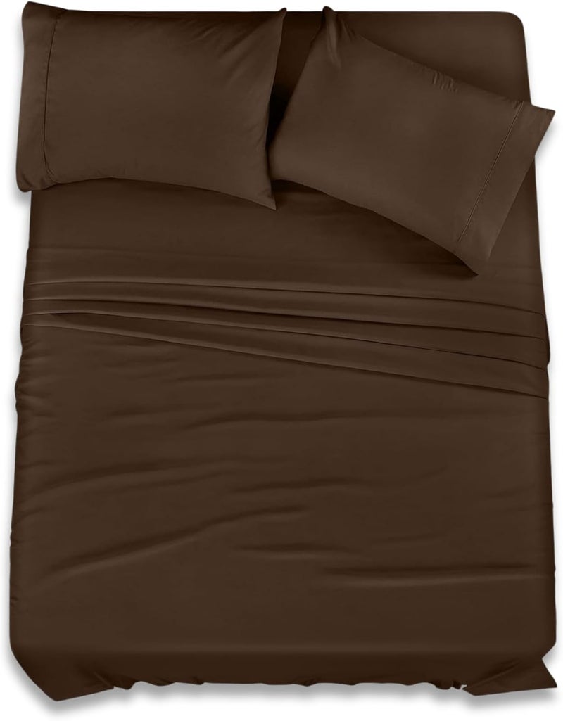 FOAM CRAFT Hotel Quality 4 Piece King Size Bed Sheet Set - 100% Cotton, Deep Pockets, Wrinkle-Free (Brown) - Image 1