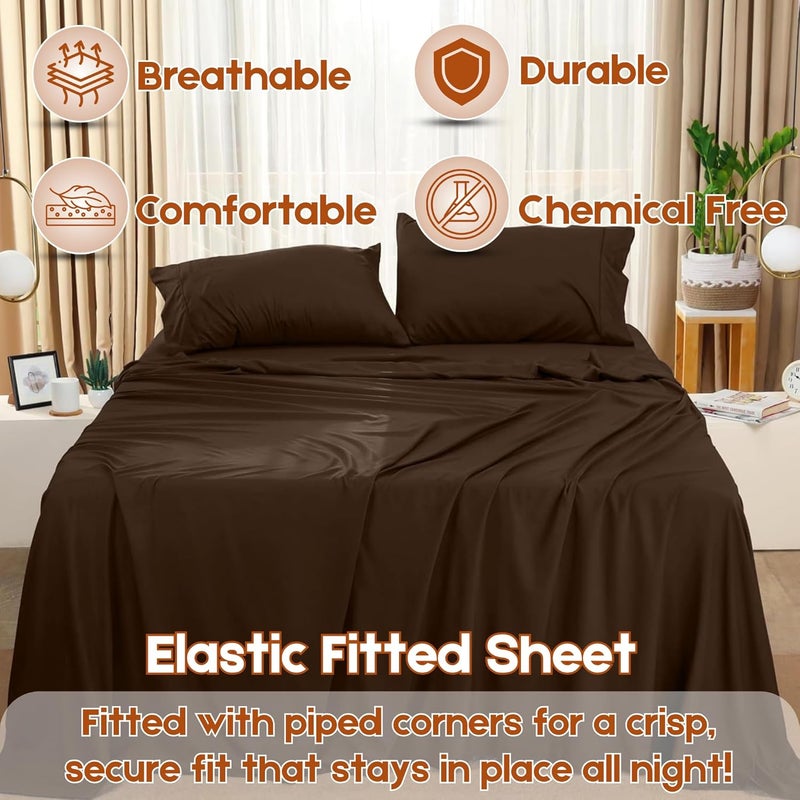 FOAM CRAFT Hotel Quality 4 Piece King Size Bed Sheet Set - 100% Cotton, Deep Pockets, Wrinkle-Free (Brown) - Image 4