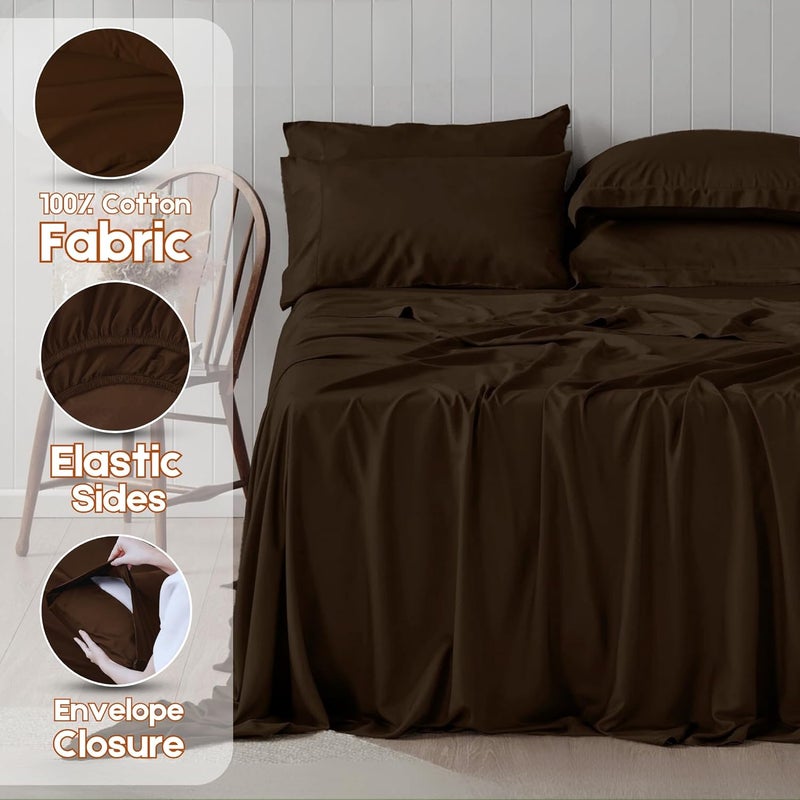 FOAM CRAFT Hotel Quality 4 Piece King Size Bed Sheet Set - 100% Cotton, Deep Pockets, Wrinkle-Free (Brown) - Image 3