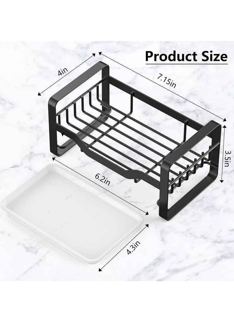 Oasisgalore - Kitchen Sink Caddy Sponge Holder Soap Holder，Kitchen Sink Organizer Countertop with Removable Drain Tray-Black - Image 1