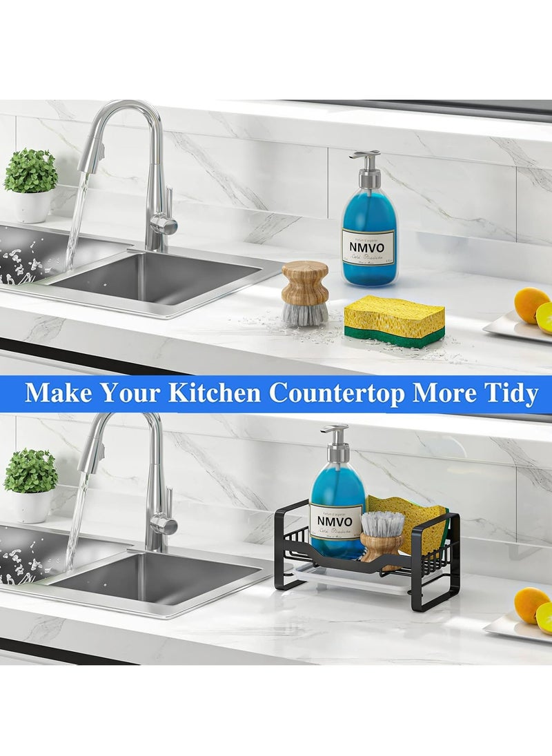 Oasisgalore - Kitchen Sink Caddy Sponge Holder Soap Holder，Kitchen Sink Organizer Countertop with Removable Drain Tray-Black - Image 1