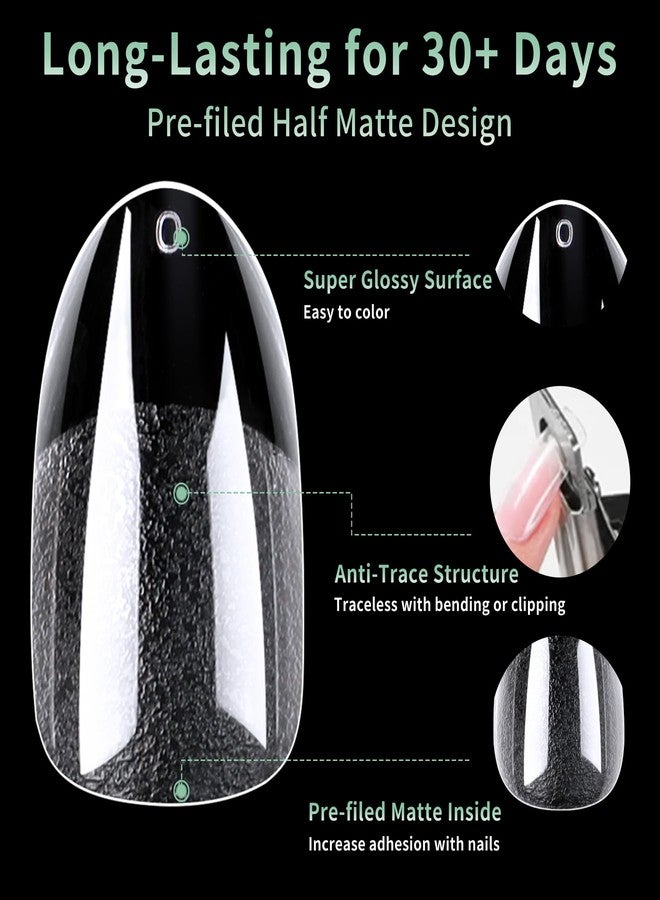 LEYKOSH Medium Round Oval Nail Tips, 216pcs Acrylic Fake Nails Gel Nail Tips Soft, Full Cover Pre-Shaped Matte Clear Press on Nails for Extension, Diy at Home Manicure 12 Sizes - Image 5