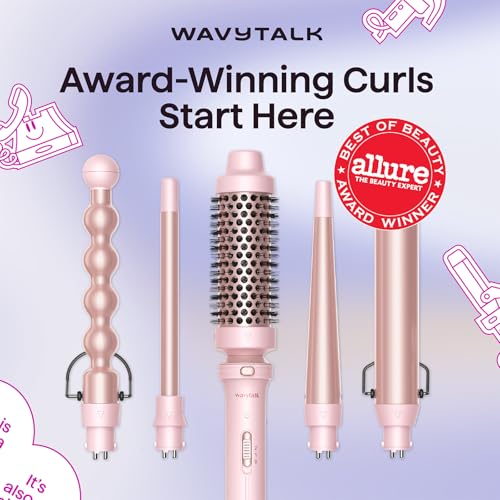 Wavytalk 5 in 1 Curling Iron,Curling Wand Set with Curling Brush and 4 Interchangeable Ceramic Curling Wand(0.5”-1.25”),Instant Heat Up,Include Heat Protective Glove & 2 Clips (Pink) - Image 3
