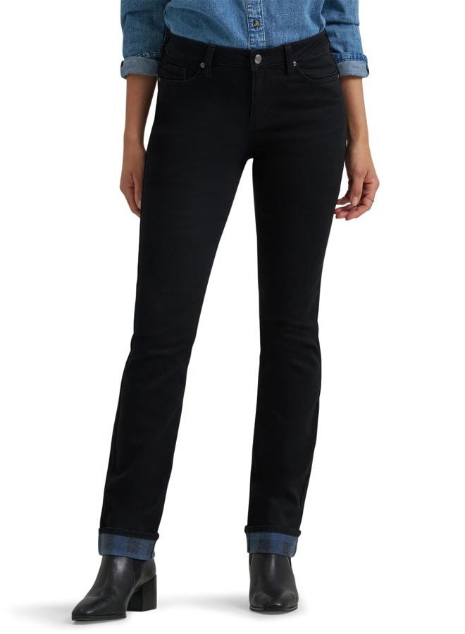 LEE Womens Legendary Mid Rise Straight Leg Jean, Dark Wander - Plaid Fleece Lined, 16 - Image 1