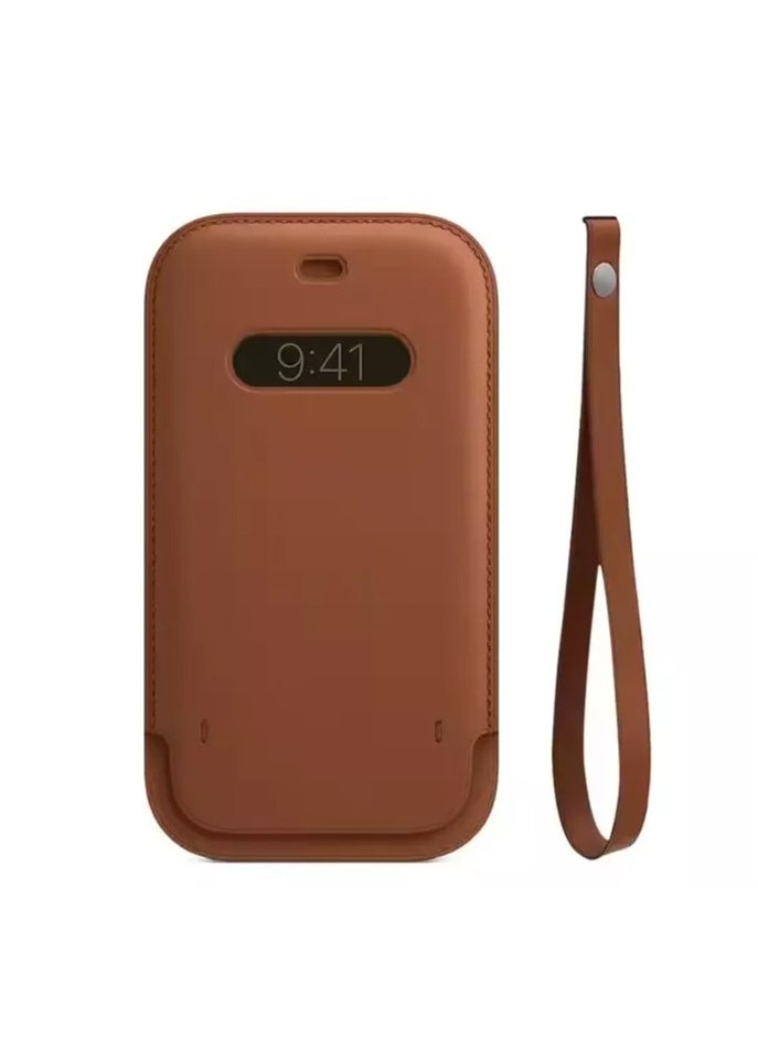 Generic Leather Sleeve Case with MagSafe for iPhone 12 mini - Saddle Brown  - Image 2