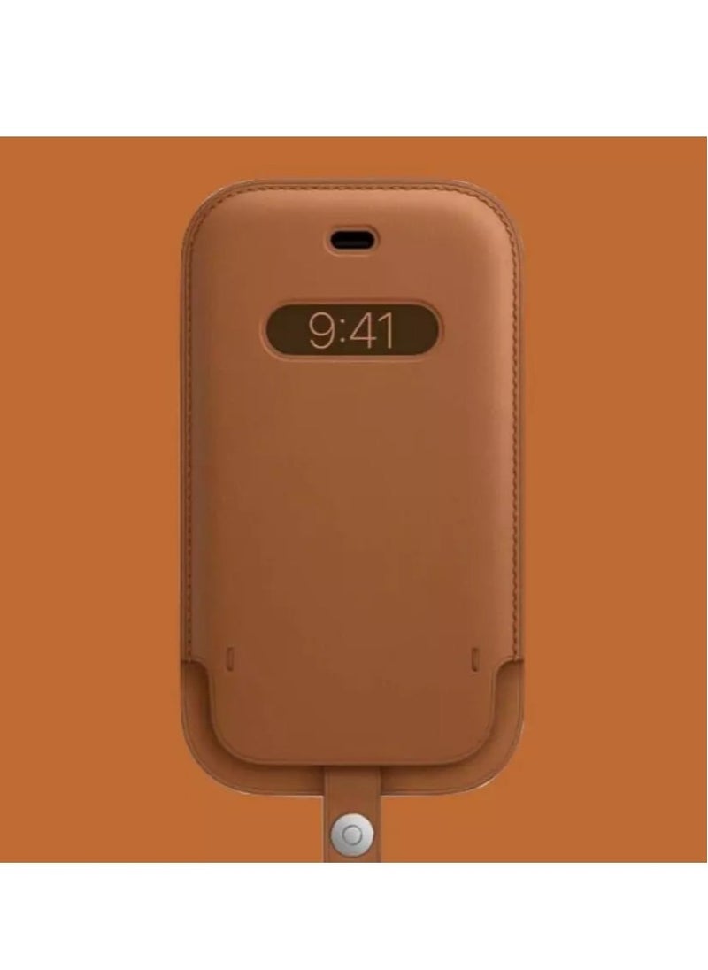Generic Leather Sleeve Case with MagSafe for iPhone 12 mini - Saddle Brown  - Image 3