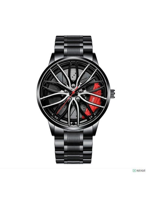 Automatic Quartz Movement Mens Hub Watch Red Steel Belt