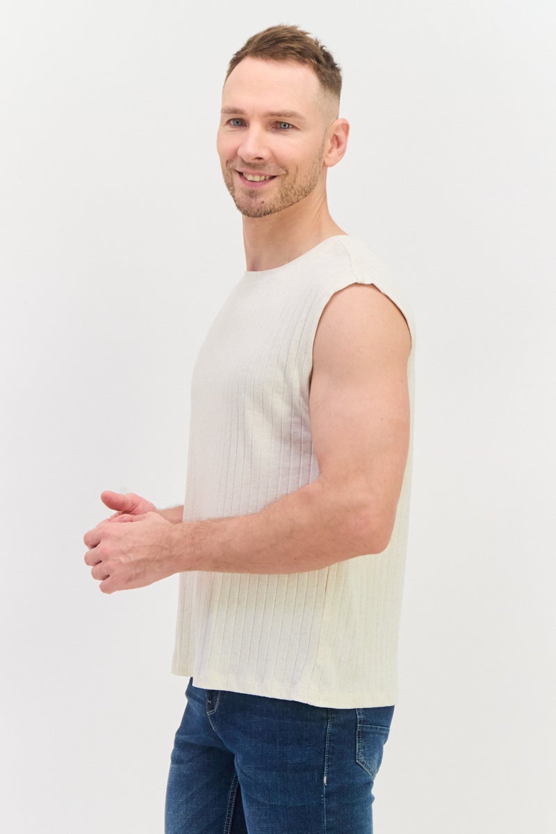 NAH/ Studio Men Round Neck Sleeveless Textured Vest,  Cream - Image 2