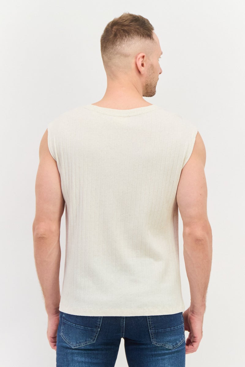 NAH/ Studio Men Round Neck Sleeveless Textured Vest,  Cream - Image 3