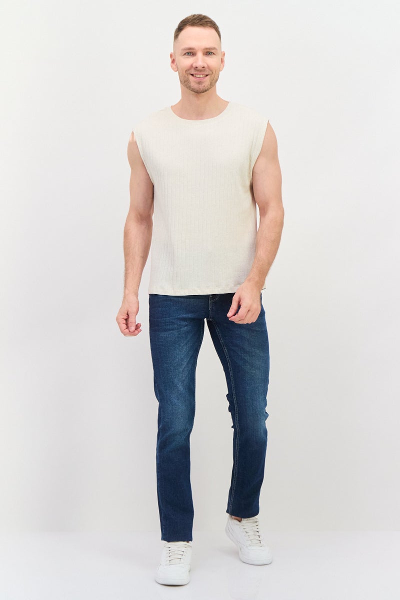NAH/ Studio Men Round Neck Sleeveless Textured Vest,  Cream - Image 4