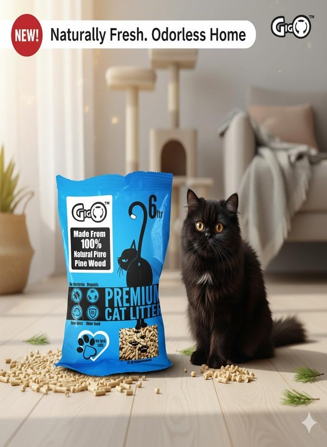 Gigo Premium Pine Wood Cat Litter 6L - Natural, Low Dust, Highly Absorbent, Odour Control, Eco-Friendly Pellet Litter for Cats - Image 2
