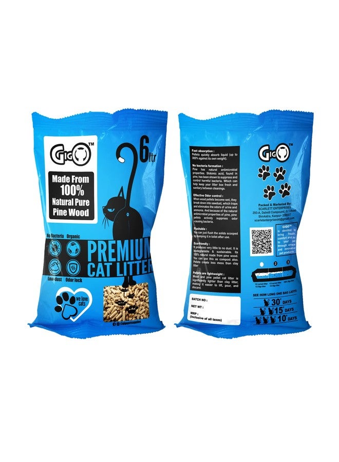 Gigo Premium Pine Wood Cat Litter 6L - Natural, Low Dust, Highly Absorbent, Odour Control, Eco-Friendly Pellet Litter for Cats - Image 1
