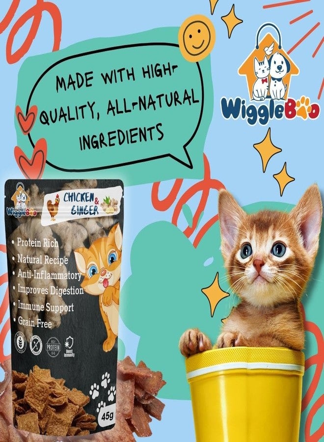 WiggleBoo مكافآت ويغل بو للقطط بنكهة الدجاج والزنجبيل | غنية بالبروتين | مضادة للالتهابات | وجبات خفيفة صحية مقرمشة (45 غرام) - Image 2