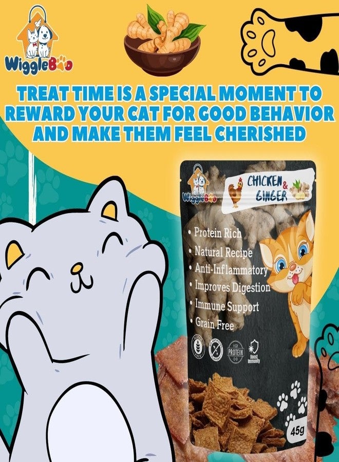 WiggleBoo مكافآت ويغل بو للقطط بنكهة الدجاج والزنجبيل | غنية بالبروتين | مضادة للالتهابات | وجبات خفيفة صحية مقرمشة (45 غرام) - Image 4