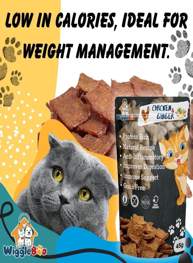 WiggleBoo مكافآت ويغل بو للقطط بنكهة الدجاج والزنجبيل | غنية بالبروتين | مضادة للالتهابات | وجبات خفيفة صحية مقرمشة (45 غرام) - Image 5