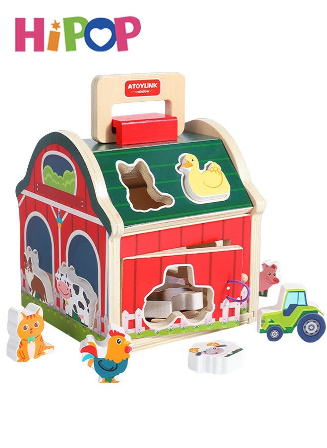 HIPOP Wooden Sorter Toy,Busy Activity Cube for Travel Toddlers Kids Children Baby,Shape Matching Baby Toys  - Image 1