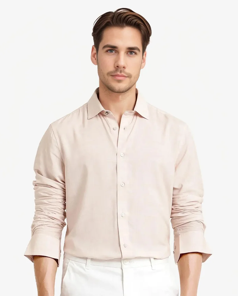 Rare Rabbit Rare Rabbit Men Swift Beige Viscose Fabric Full Sleeve Regular Fit Geometric Print Shirt
