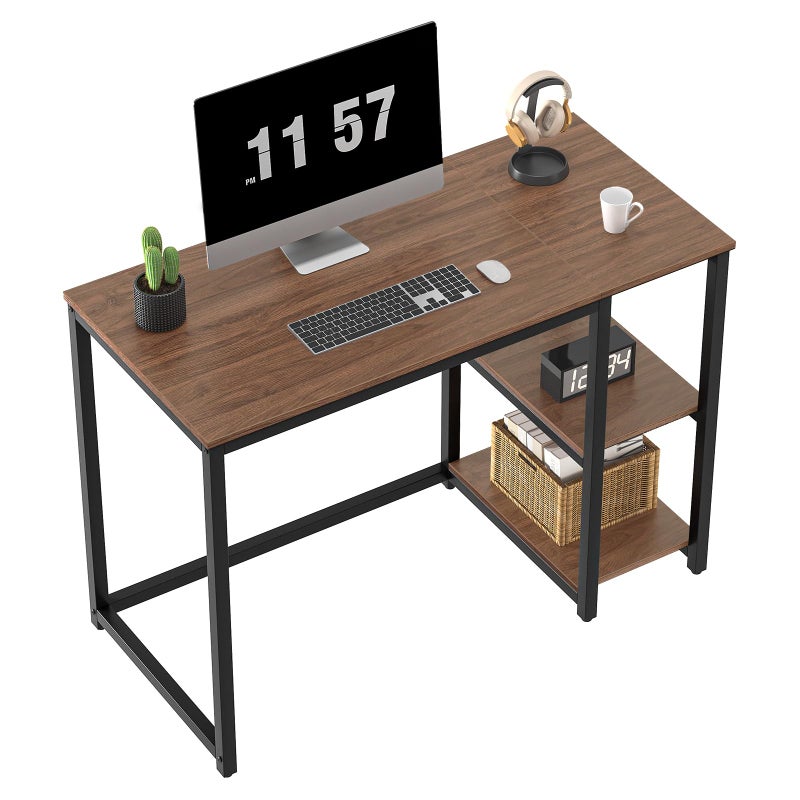 SINPAID Computer Desk 40 inches with 2Tier Shelves Sturdy Home Office Desks with Large Storage Space Modern Gaming Desk Study Writing Laptop TableBrown40 inch