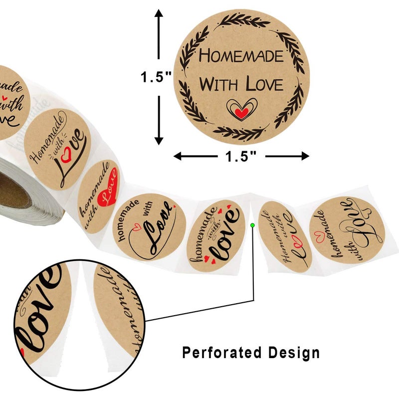 Fancy Land 500 Pcs Homemade with Love Stickers Perforated Roll Business Sticker Labels Home Kitchen Stickers for Homemade Bread 1.5 Inch 9 Designs - Image 2