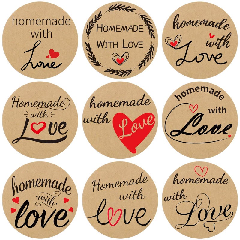 Fancy Land 500 Pcs Homemade with Love Stickers Perforated Roll Business Sticker Labels Home Kitchen Stickers for Homemade Bread 1.5 Inch 9 Designs - Image 1