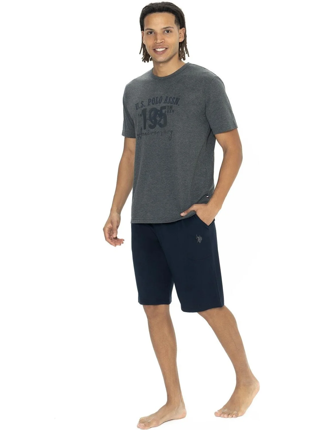 U.S. Polo Assn. 18884 Men's Short Sleeve Crew Neck Shorts Pajama Set-Anthracite Melange